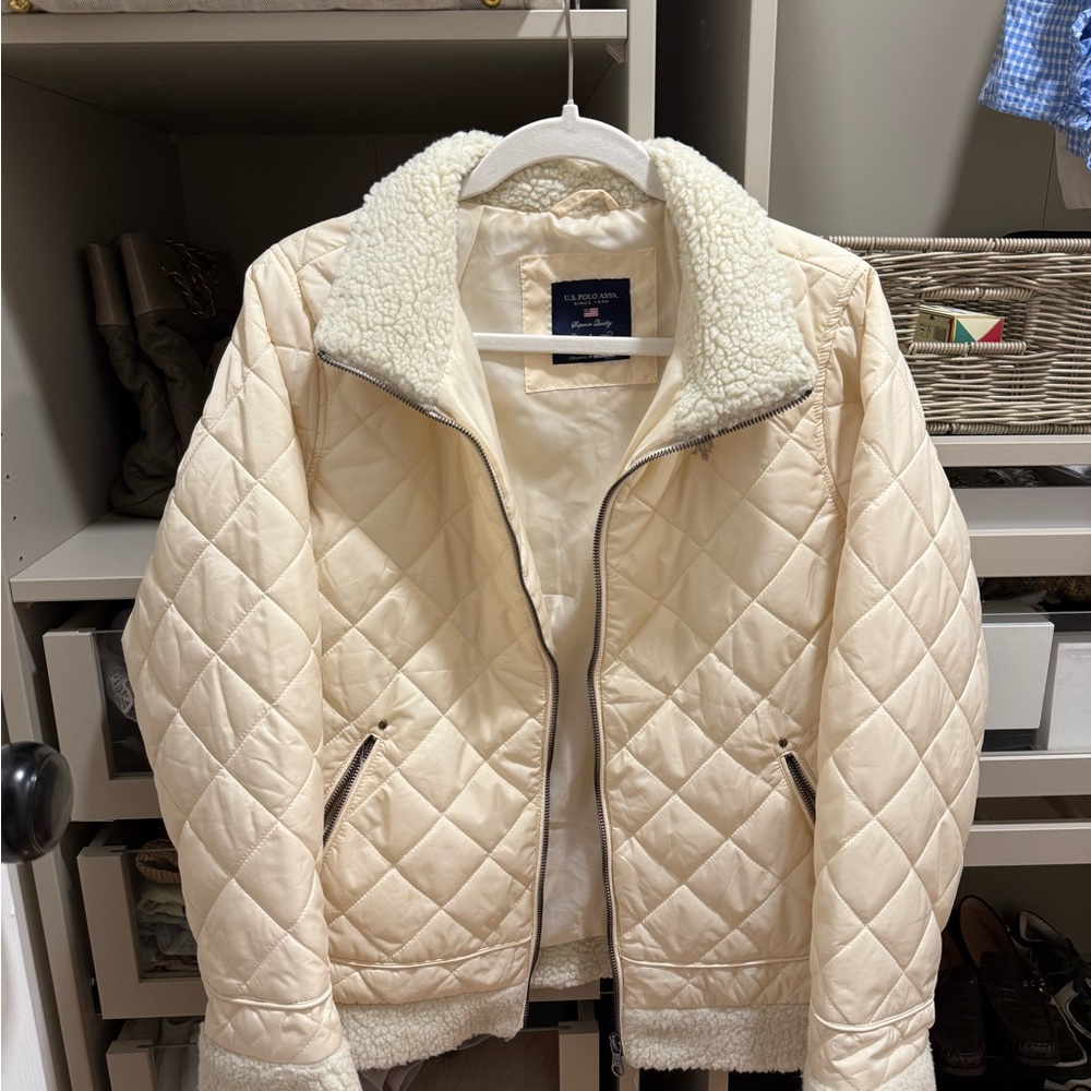 U.S. Polo Assn. Cream Quilted Jacket with Sherpa Collar